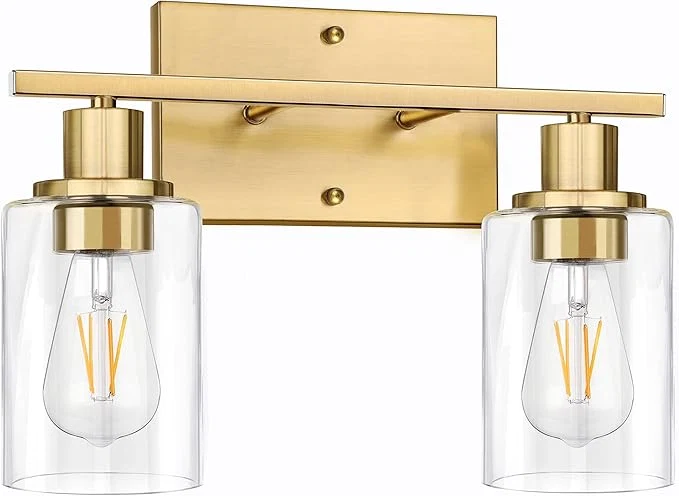High-End ShineTech 2-Light Gold Bathroom Vanity Fixtures Modern Wall Lighting Minimalist