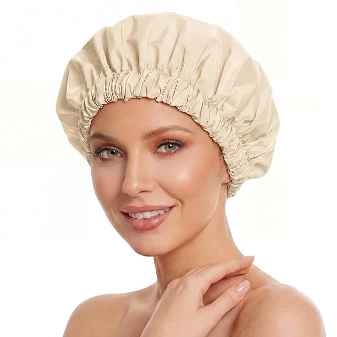 Premium Material Reusable Shower Cap for Women Large Waterproof Shower Bonnet Trendy