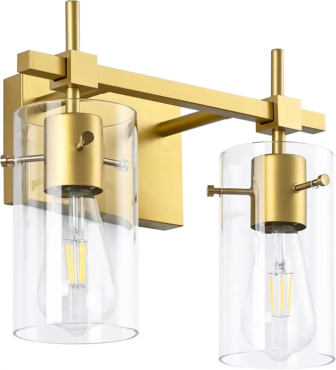 High-Grade SOLFART Gold Bathroom Light Fixtures 2 Light Wall Light Fixtures Bathroom Fashionable