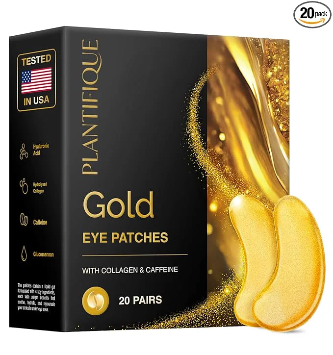 Fashionable PLANTIFIQUE 24K Gold Under Eye Patches 20 Pairs Comfortable