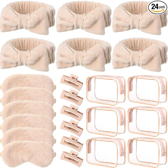 Sophisticated Hoteam 24 Pcs Spa Party Favors Supplies 6 Spa Headband 6 Plush Sleep Eye Mask 6 Carefully Designed