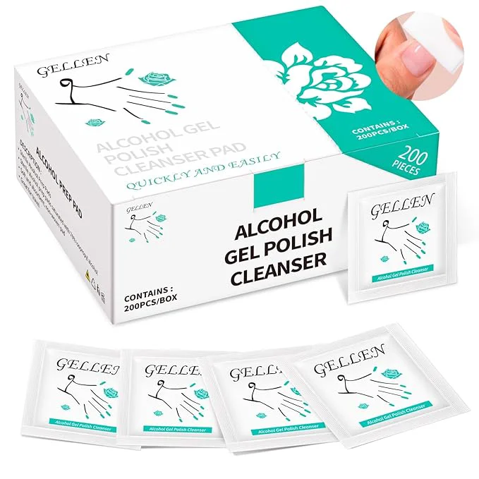 Advanced GELLEN Nail Cleanser Pads 200 Pack Alcohol Prep Pads Nail Cleanser Wipes Excellent