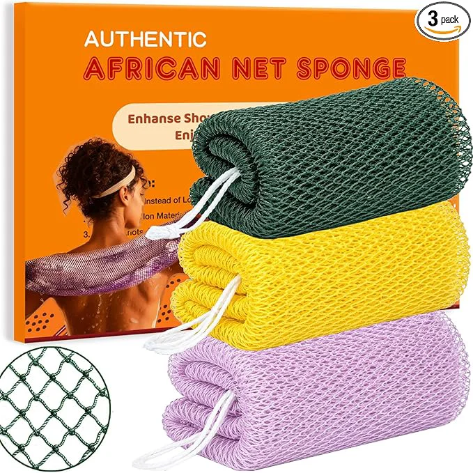 Optimized African Net Sponge 3 Pieces African Exfoliating Net Sponge Body Back Top-Quality
