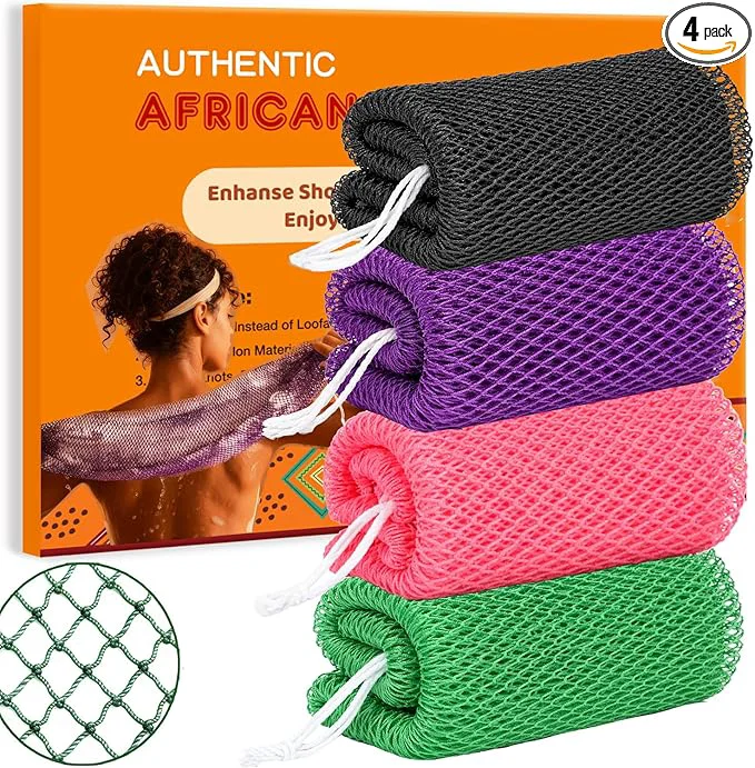 Elite African Net Sponge 4 Pieces African Exfoliating Net Sponge Body Back Genuine