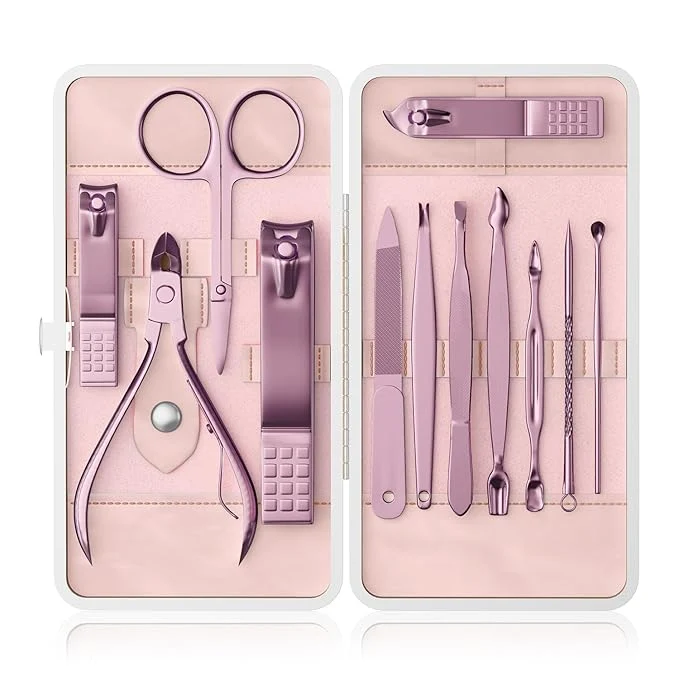 Contemporary ZIZZON Professional Nail Care Kit 12-Piece Manicure Pedicure Grooming Set Long-Lasting