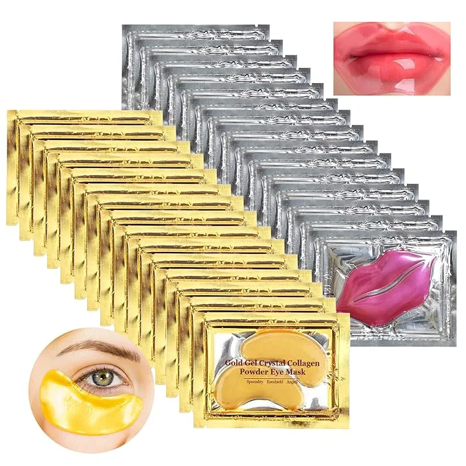 Fashionable Permotary 30 Pairs 24K Gold Eye Masks Lip Mask Under Eye Patches and Lip Pads World-Class