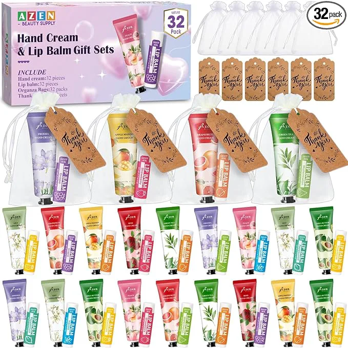 User-Friendly AZEN 32 Sets Bulk Gifts Hand Cream and Lip Balm Bulk Set Reusable