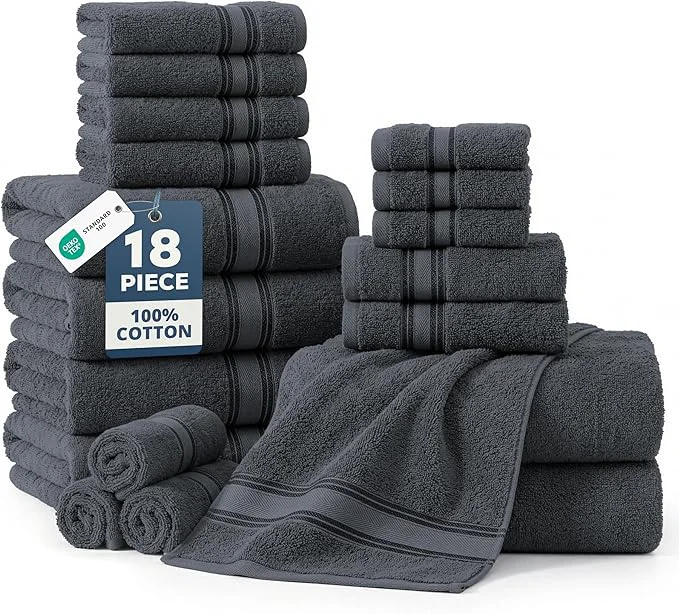 Convenient LANE LINEN Mercerized Cotton Bath Towels Set of 18 – Zero Twist 6 Bath Eco-Friendly