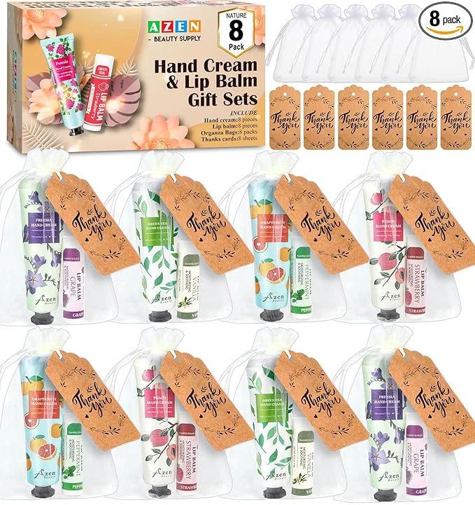 Superior AZEN 8 Sets Bulk Gifts Hand Cream and Lip Balm Bulk Set Convenient