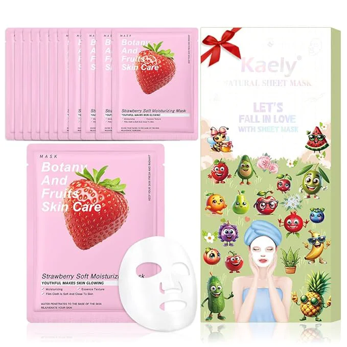 Fine Crafted Kaely 12 Pack Strawberry Face Masks Stylish