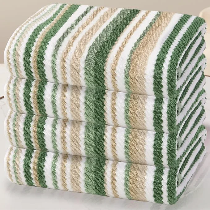 Unique Green Bath Towels Set of 4 Striped Bath Towels Powerful