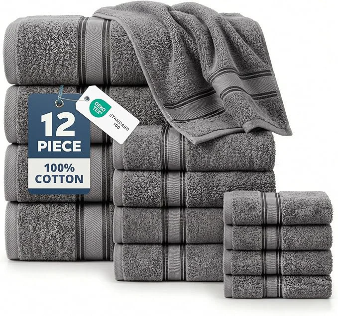 Elegant LANE LINEN Bath Towel Set of 12 – Premium Cotton Towels Exclusive