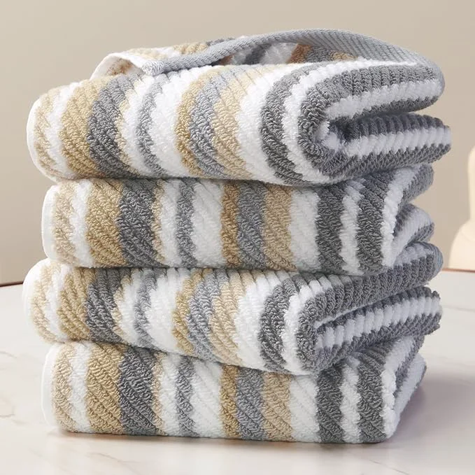 Exceptional Beige Striped Hand Towels Bathroom Hand Towels Set of 4 Soft Towel Set Healthy