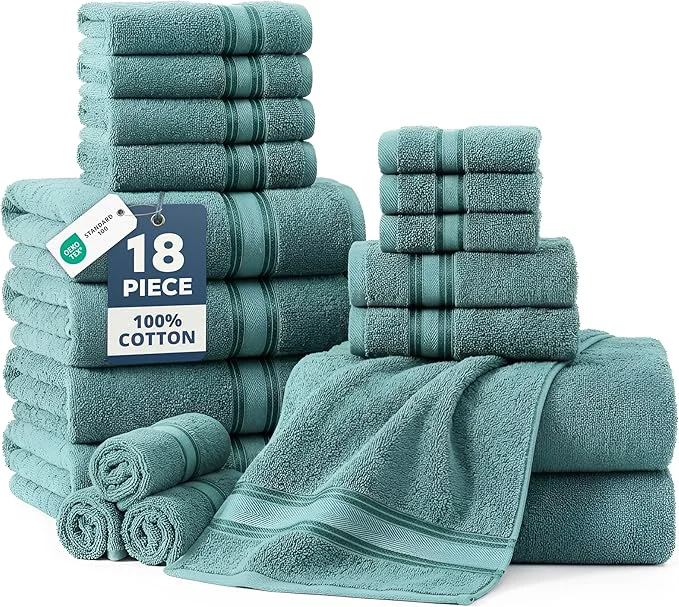 Premium Material LANE LINEN Cotton Bath Towel Set of 18 – 6 Bath 6 Hand Towel 6 Modern