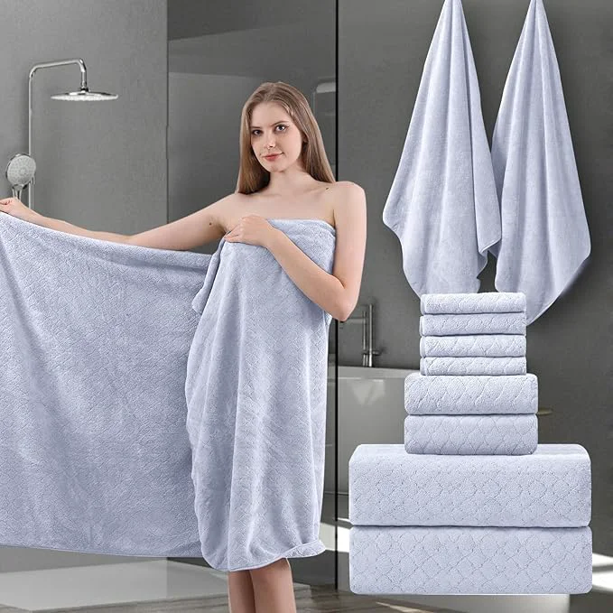 Organic 8-Piece Bath Towels Set 2 Oversized Bath Sheet 2 Hand Towels and 4 Washcloths Innovative