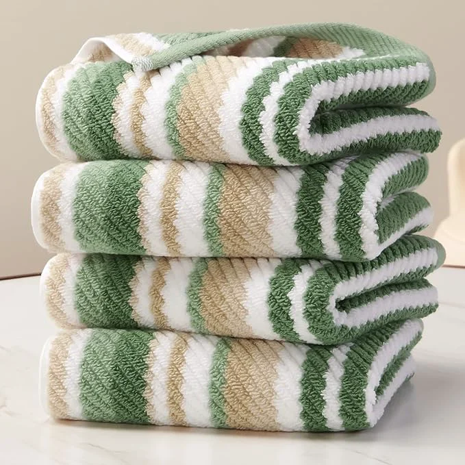 Relaxed Green Hand Towels Set of 4 Striped Hand Towels Crafted