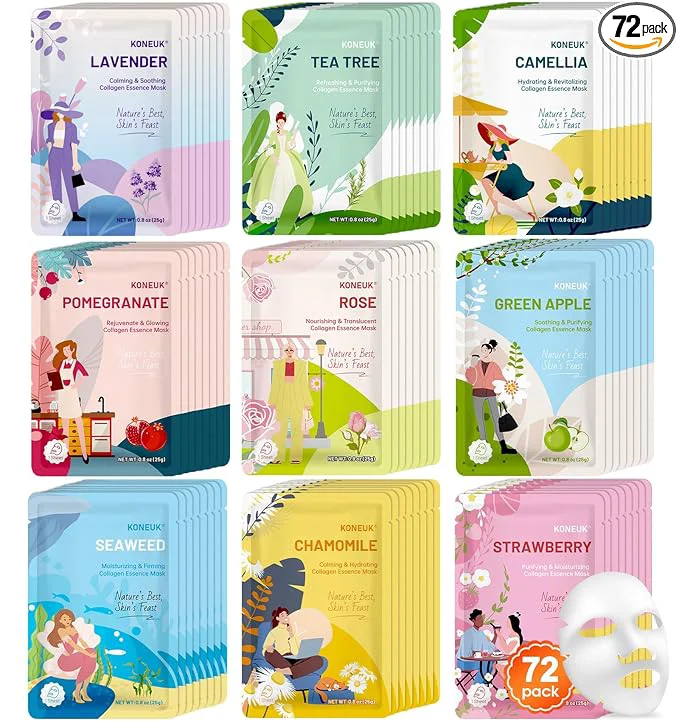 Reliable KONEUK 72 Pack Bulk Hydrating Face Masks Skincare Collagen Sheet Face Mask Outstanding