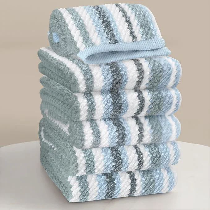Elite VOOVA MOVAS Blue Striped Washcloths 6 Pack Cotton Ultra Soft Quick Dry Specialty