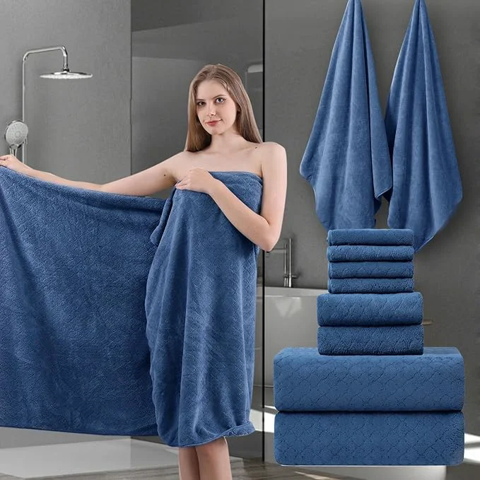 Convenient 8-Piece Navy Bath Towels Set 2 Oversized Large Bath Towels Sheet 2 Hand Practical