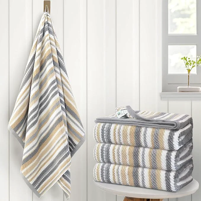 Breathable VOOVA MOVAS Beige Striped Bath Towels Bathroom Towels Set of 4 Tan Body Efficient