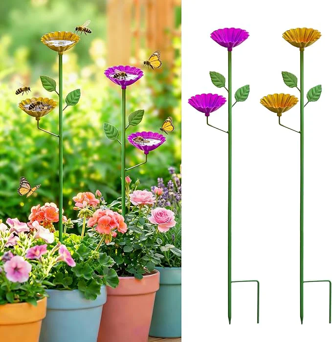 Soft 2 Pack Bee Watering Station Metal Flower Garden Stakes Versatile