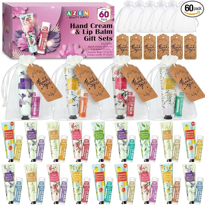 Convenient AZEN 60 Sets Bulk Gifts Hand Cream and Lip Balm Bulk Set Eco-Friendly