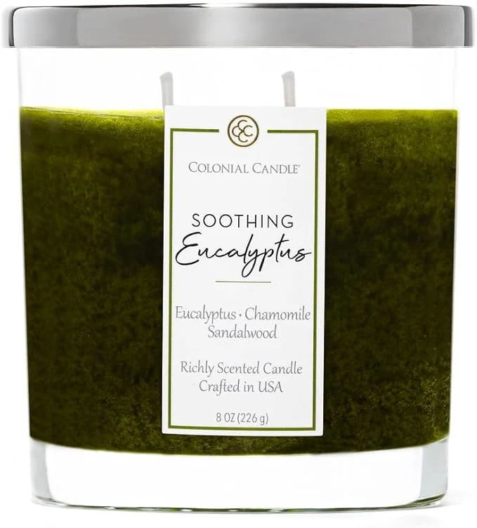 Soft Colonial Candle Soothing Eucalyptus Scented Candle Jar Highly Fragranced Practical
