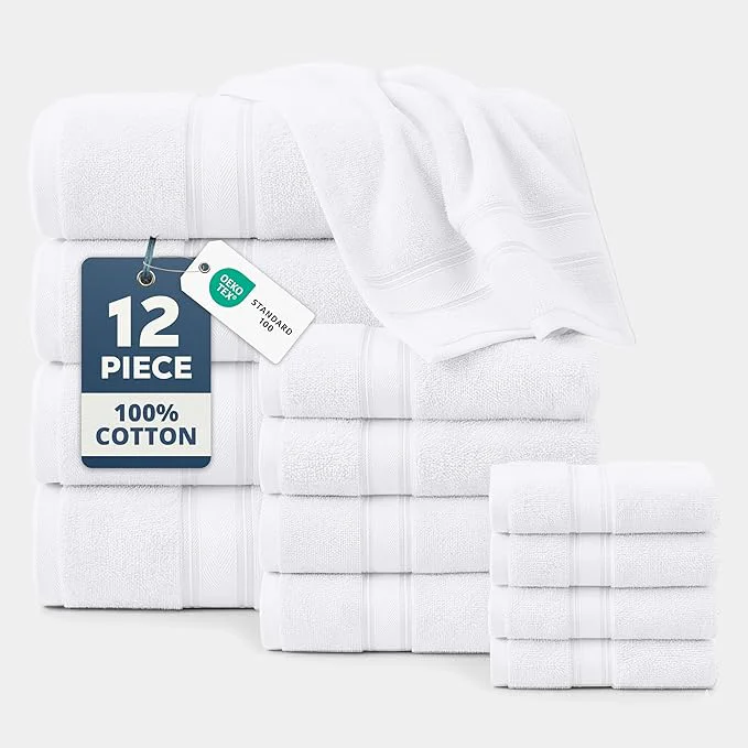 Smooth LANE LINEN Mercerized Cotton Bath Towels Set of 12 – Zero Twist 4 Bath Consistent