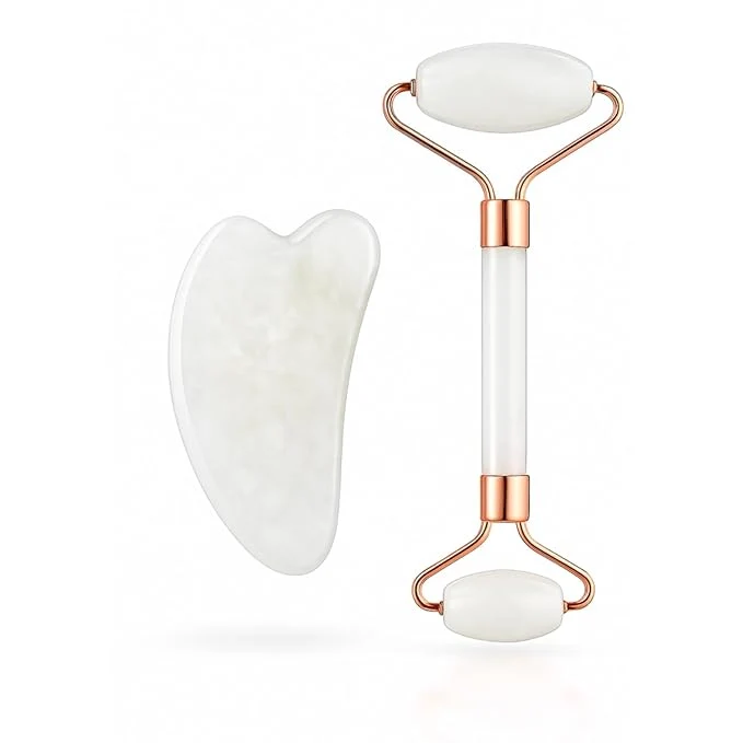 Exceptional White Jade Roller Gua Sha Facial Tools Set – Natural White Stone Face Roller Stylish