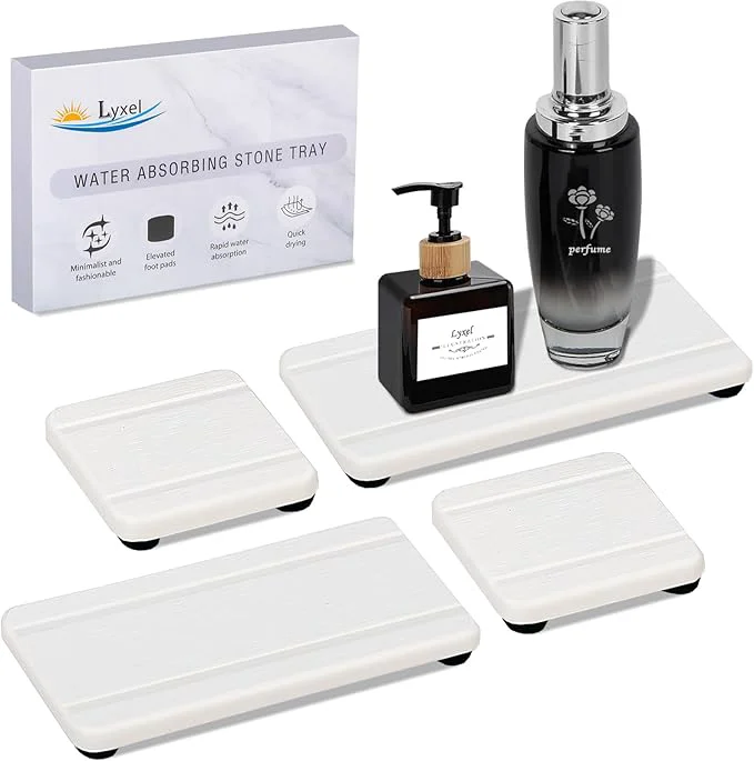 Lightweight 4PCS Stone Drying Trays for Bathroom Sink Water Absorbing Stone Tray Water High-End
