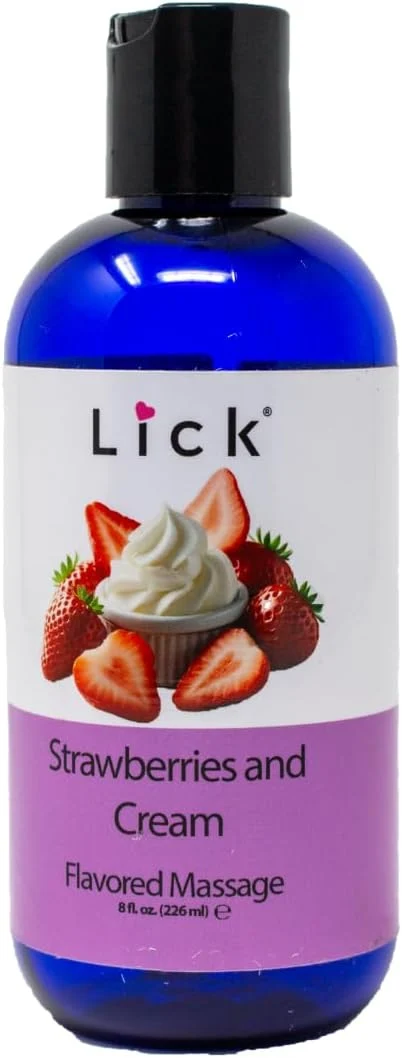 Outstanding Lick Strawberries and Cream Flavored Massage Oil – 8 oz Edible Body Oil Flexible