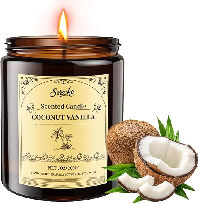 Artisan Coconut Vanilla Scented Candles 7oz Soy Wax Candle Long Lasting Aromatherapy World-Class