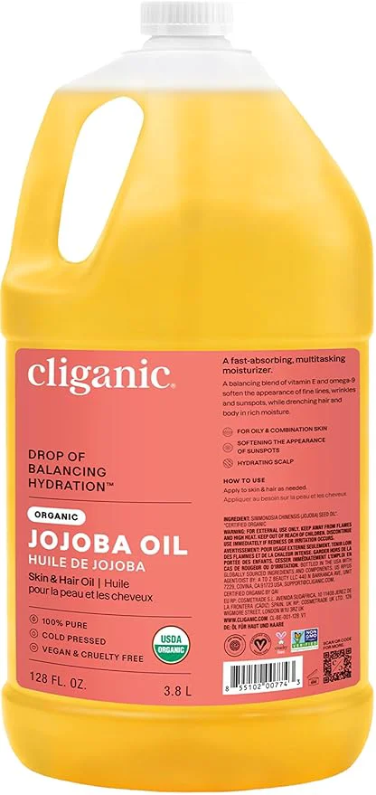 Original Cliganic Organic Jojoba Oil Bulk Gallon Size 128oz Pure Solid