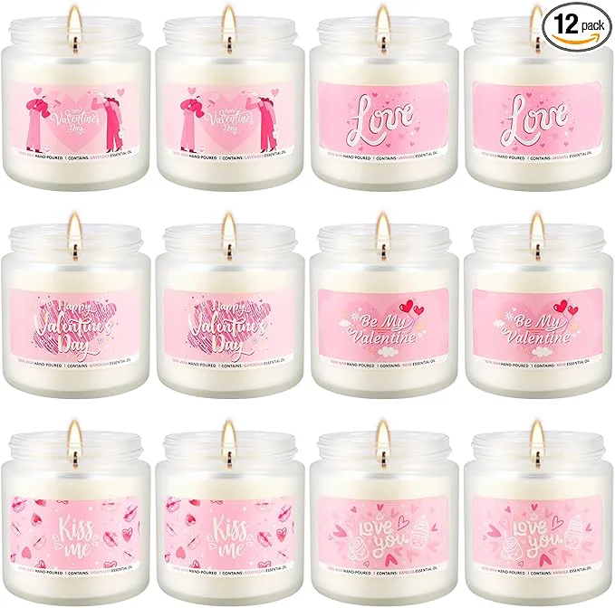 Trendy Valentine's Day Pink Scented Candles-12Pcs 3.5oz Each-Natural Plant Essential Proven