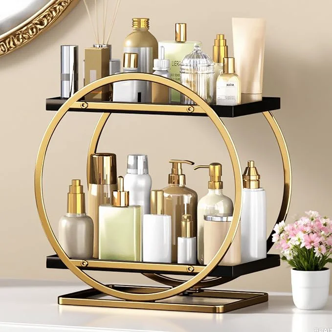 Stylish Makeup Organizer for Vanity 2-Tier Bathroom Countertop Organizers Bathroom Organic