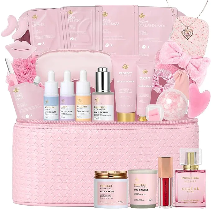 Artisan 33 Pcs Mother's Day Gift for Mom Rose Facial Skin Care Set Bath Body Spa Solid