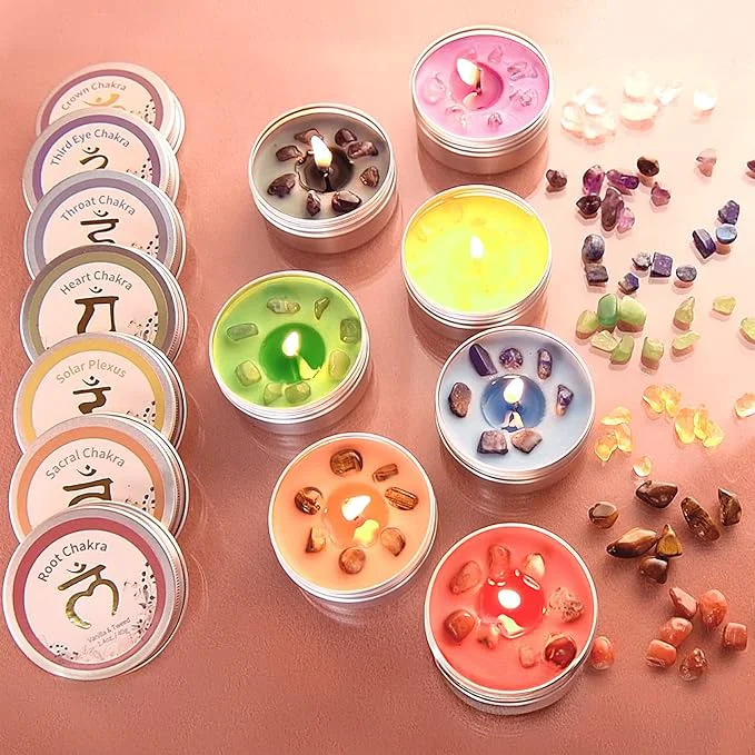Authentic Inspireyes Chakra Candles Set of 7 Meditation Crystal Scented Candles Gift Set Reusable