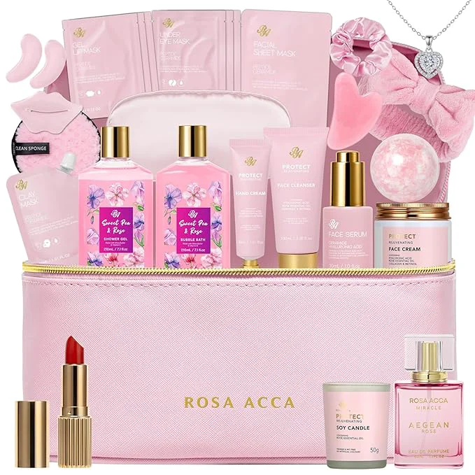 High-Performance 25 Pcs Mother's Day Gift Rose Bath Body Gift Basket Set Unique