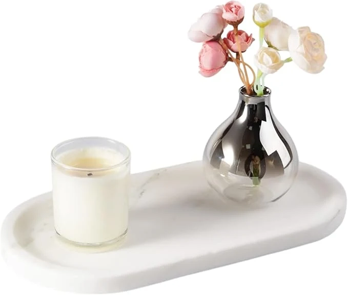 Contemporary Koville Natural Marble Tray for Bathroom Countertop Marble Storage Trays for Expertly Made