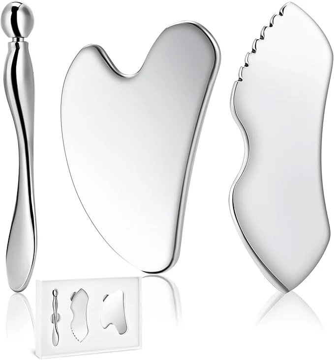 Premium Gua Sha Facial Tools 3 in 1 Stainless Steel Metal Guasha Eye Cream Authentic