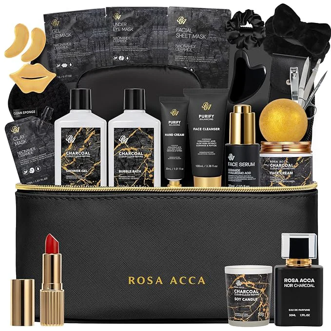 Official 25 Pcs Bath Body Gift Set for Women Charcoal Skin Care Kit Spa Gift Basket Quality