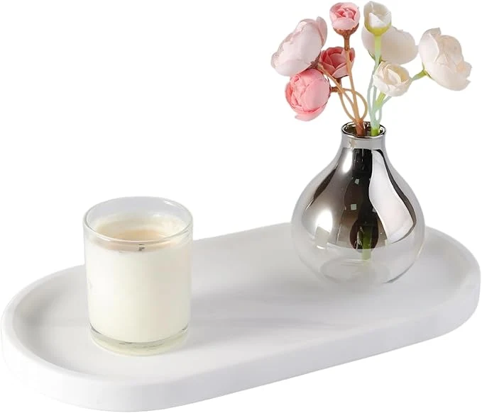 Effective Koville 12 x6 Elegant White Marble Bathroom Tray Natural Marble Vanity Trays