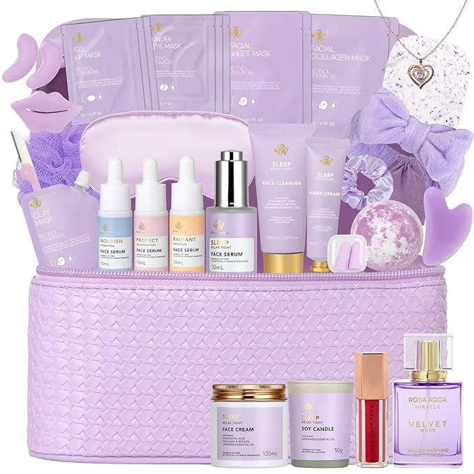 Powerful 33 pcs Mother's Day Gift for Mom Lavender Bath Body Basket Gift Set for Women Enhanced