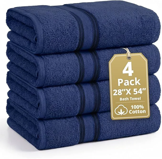 Soft LANE LINEN Cotton 4 Pack Bath Towels High-Quality