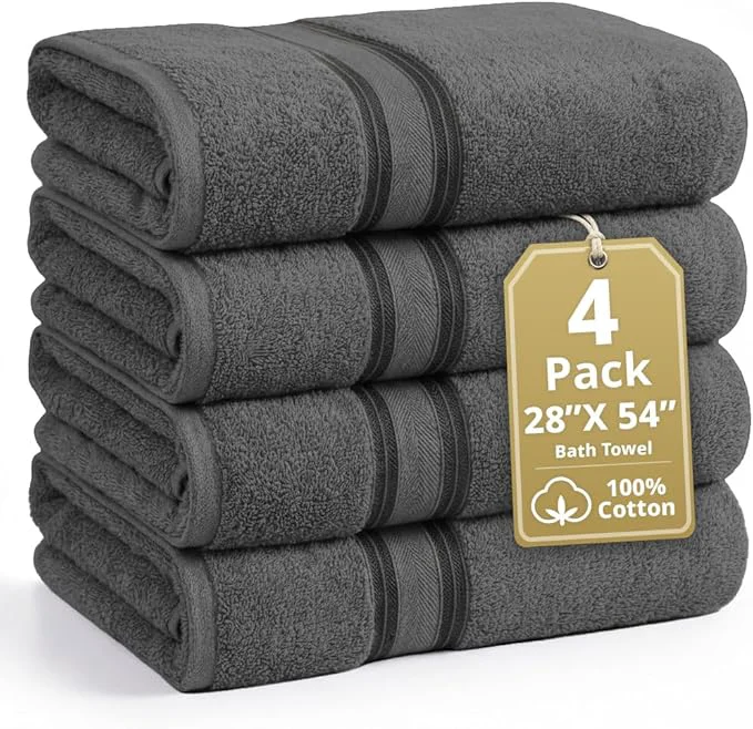 Versatile LANE LINEN Cotton Bath Towels Set of 4 Crafted