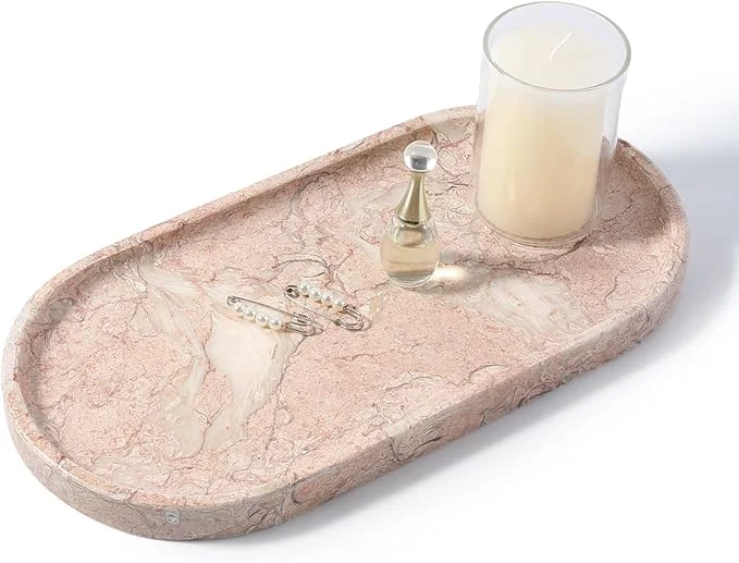 High-Grade Koville Pink Marble Tray for Bathroom Countertop Vanity Tray Stone Trays for Exceptional