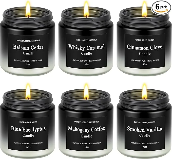 Dependable 6 Pack Men Candles for Home Scented Soy Wax 200 Hour Long Lasting Candle Sustainable