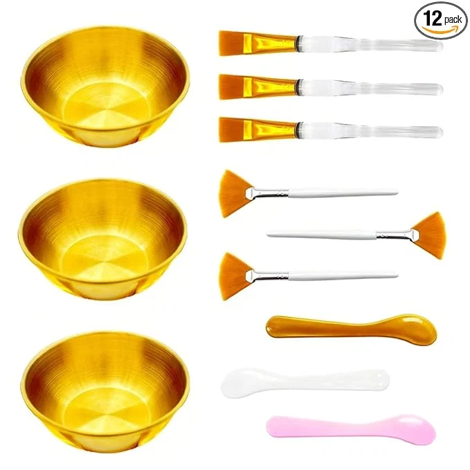 Flexible 12Pcs Esthetician Facial Supplies 3 Gold Facial Bowls 3 Mud Mask Applicators 3 Top-Quality