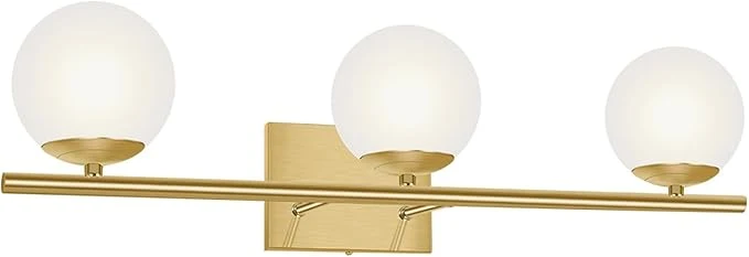 Fast Brushed Brass Bathroom Vanity Light fixtures 24 3 Lights Modern Globe Glass Premium Material
