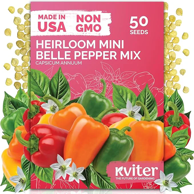 Natural KVITER 50 Mix Sweet Mini Peppers Seeds – Mini Sweet Peppers Seed Packets Bell Solid